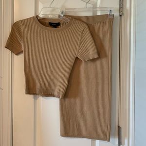 Tan Shirt and Skirt Two-Piece Set
